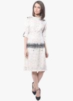 Meira White Colored Printed Shift Dress