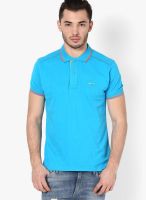 Mufti Blue Solid Polo T-Shirts