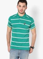 Mufti Green Striped Polo T-Shirts