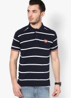 Mufti Navy Blue Striped Polo T-Shirts