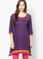 Mustard Purple Embroidered Kurtis