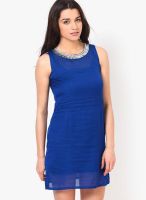 NOI Blue Sleeveless Dress With Embroidery On Neck