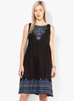 People Black Colored Solid Shift Dress