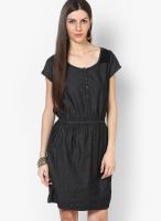 People Dark Grey Colored Solid Shift Dress