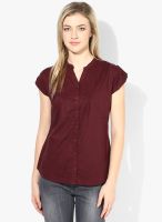 People Maroon Solid Shirt