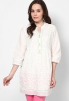 Rangriti White Embroidered Kurtis