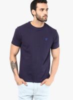Riot Jeans Navy Blue Solid Round Neck T-Shirts