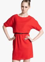 Sisley Red Colored Solid Shift Dress
