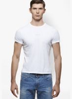 Sisley White Solid Round Neck T-Shirts