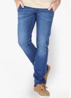 Slub Solid Blue Slim Fit Jeans