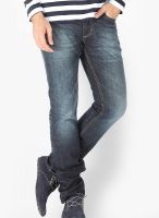 Slub Solid Blue Slim Fit Jeans