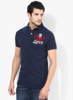 Superdry Navy Blue Solid Polo T-Shirts