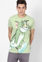 Tom & Jerry Green Printed Round Neck T-Shirts