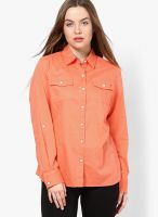 Tommy Hilfiger Coral Solid Roll Tab Shirt