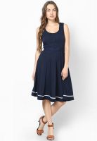 Tops And Tunics Blue Colored Solid Skater Dress