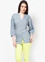 United Colors of Benetton 3/4th Sleeve Mandarin Collar Shirt With Sleeve Gathers