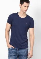 United Colors of Benetton Blue Solid Round Neck T-Shirts