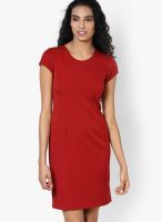 Van Heusen Red Colored Solid Shift Dress