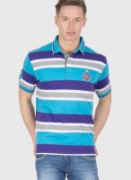 Wilkins & Tuscany Aqua Blue Striped Polo T-Shirts