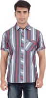 Anytime Men's Striped Casual Maroon, Grey Shirt