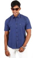 Barrier Reef Men's Checkered Casual Dark Blue, Yellow Shirt