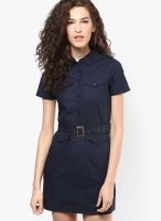 Calgari Navy Blue Colored Solid Shift Dress