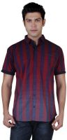 Carbone Men's Striped Casual Maroon Shirt