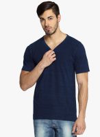 Difference of Opinion Blue Solid V Neck T-Shirt