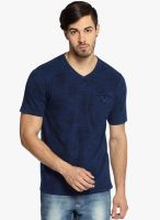 Difference of Opinion Blue Solid V Neck T-Shirt