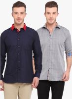 Ennoble Pack Of 2 Multicoloured Solid Slim Fit Casual Shirt