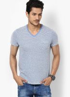 FREECULTR Blue Striped V Neck T-Shirts