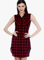 Faballey Red Colored Checked Shift Dress