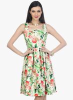 Faballey White Colored Printed Skater Dress