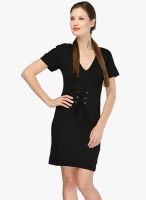 French Connection Black Colored Solid Shift Dress
