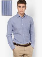 Gas Blue Striped Slim Fit Casual Shirt