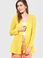 Global Desi Polyester Solid Yellow Coloured A-Line Shrug