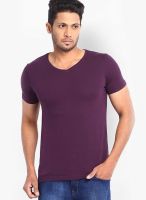 Highlander Purple Solid V Neck T-Shirts