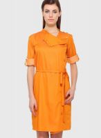 ITI Orange Colored Solid Shift Dress