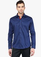 Invern by Monteil Navy Blue Printed Slim Fit Casual Shirt