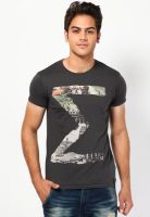 Jack & Jones Dark Grey Printed Round Neck T-Shirts