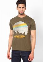 Lee Olive Printed Round Neck T-Shirts