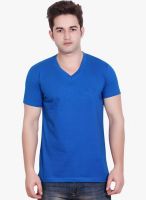 Lucfashion Blue Solid V Neck T-Shirt