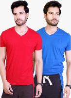 Lucfashion Pack Of 2 Multicoloured Solid V Neck T-Shirt