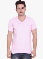 Lucfashion Pink Solid V Neck T-Shirt