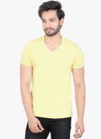 Lucfashion Yellow Solid V Neck T-Shirt