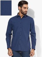 Mango Man Navy Blue Printed Casual Shirt