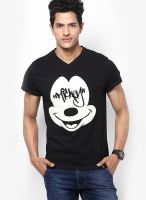 Mickey & Friends Black Printed V Neck T-Shirts