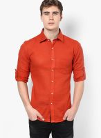 Monteil & Munero Solid Rust Linen Casual Shirt