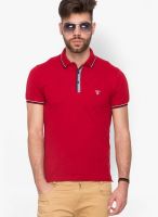 Mufti Red Solid Polo T-Shirt