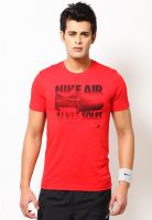 Nike Red Printed Round Neck T-Shirts